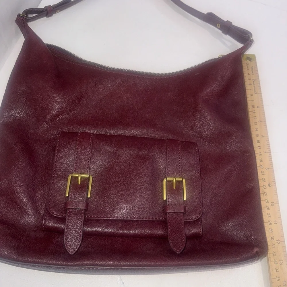 FOSSIL Cleo Large Hobo Shoulder Bag Burgundy Pebbled Leather Handbag Purse